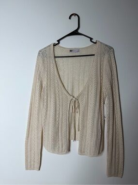 Kohl's SO Cream Open-Knit V-Neck Tie-Front Sweater